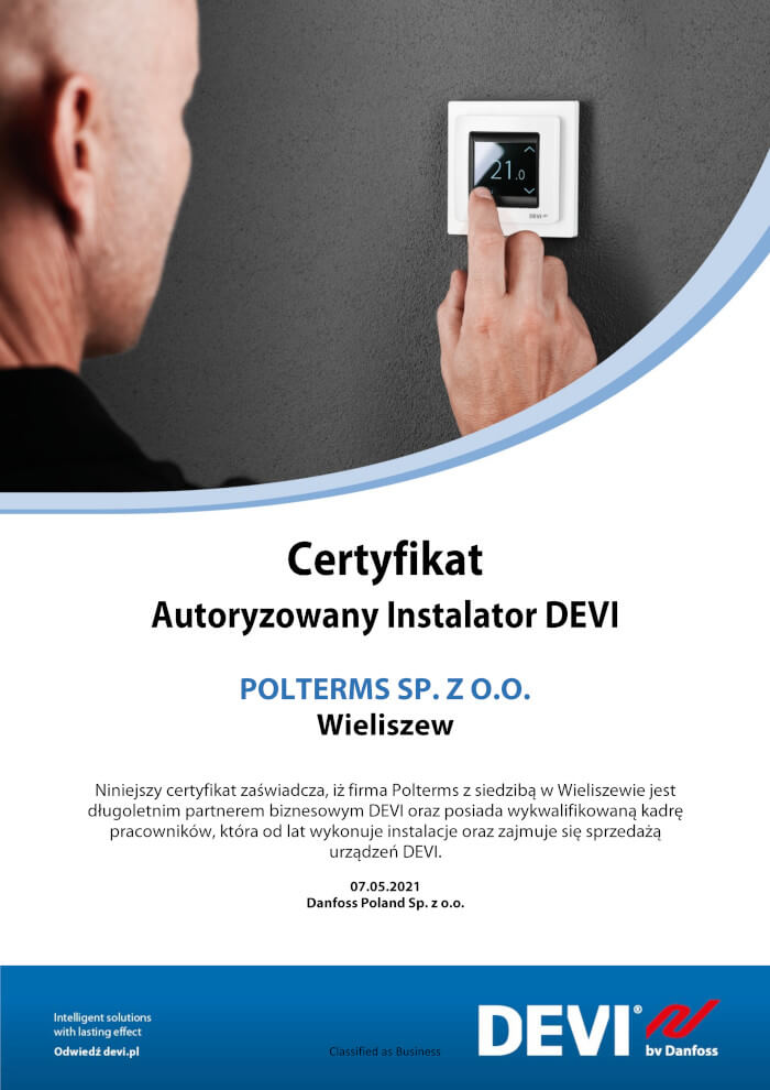 Certyfikat Autoryzowanego Instalatora DEVI Danfoss